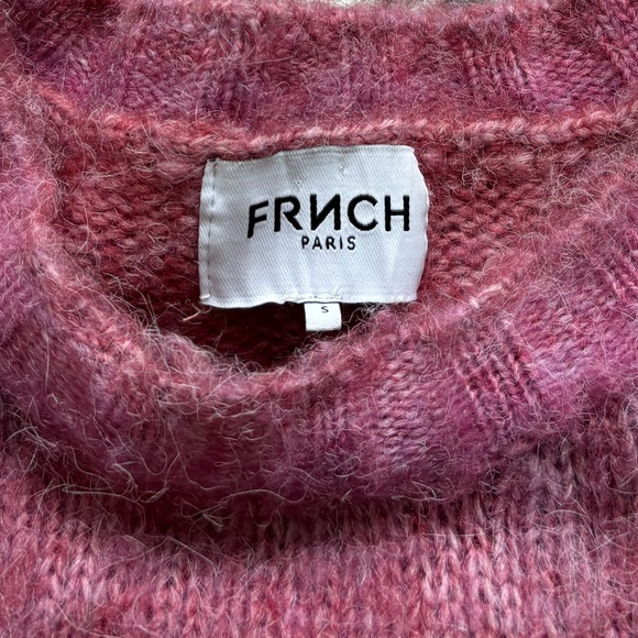 FRNCH Paris Noelia Puff-Sleeve Fuzzy Sweater Bordeaux Size Small - Picture 3 of 6